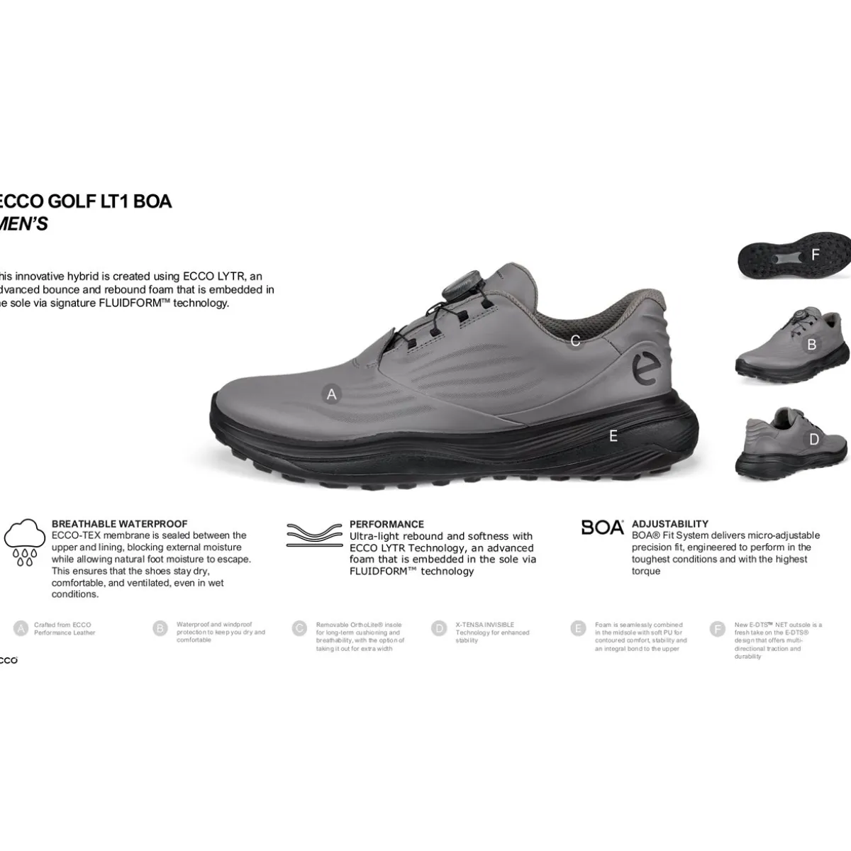 ECCO Golf LT1 BOA Spikeless Golf Shoes