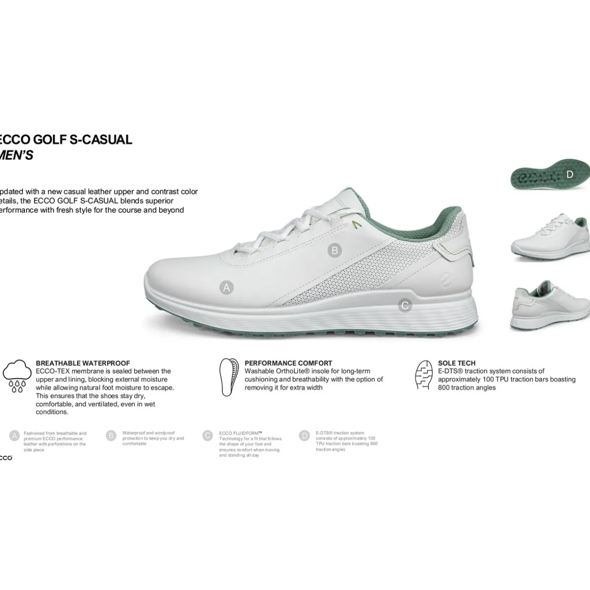 ECCO Golf S Casual Spikeless Golf Shoes