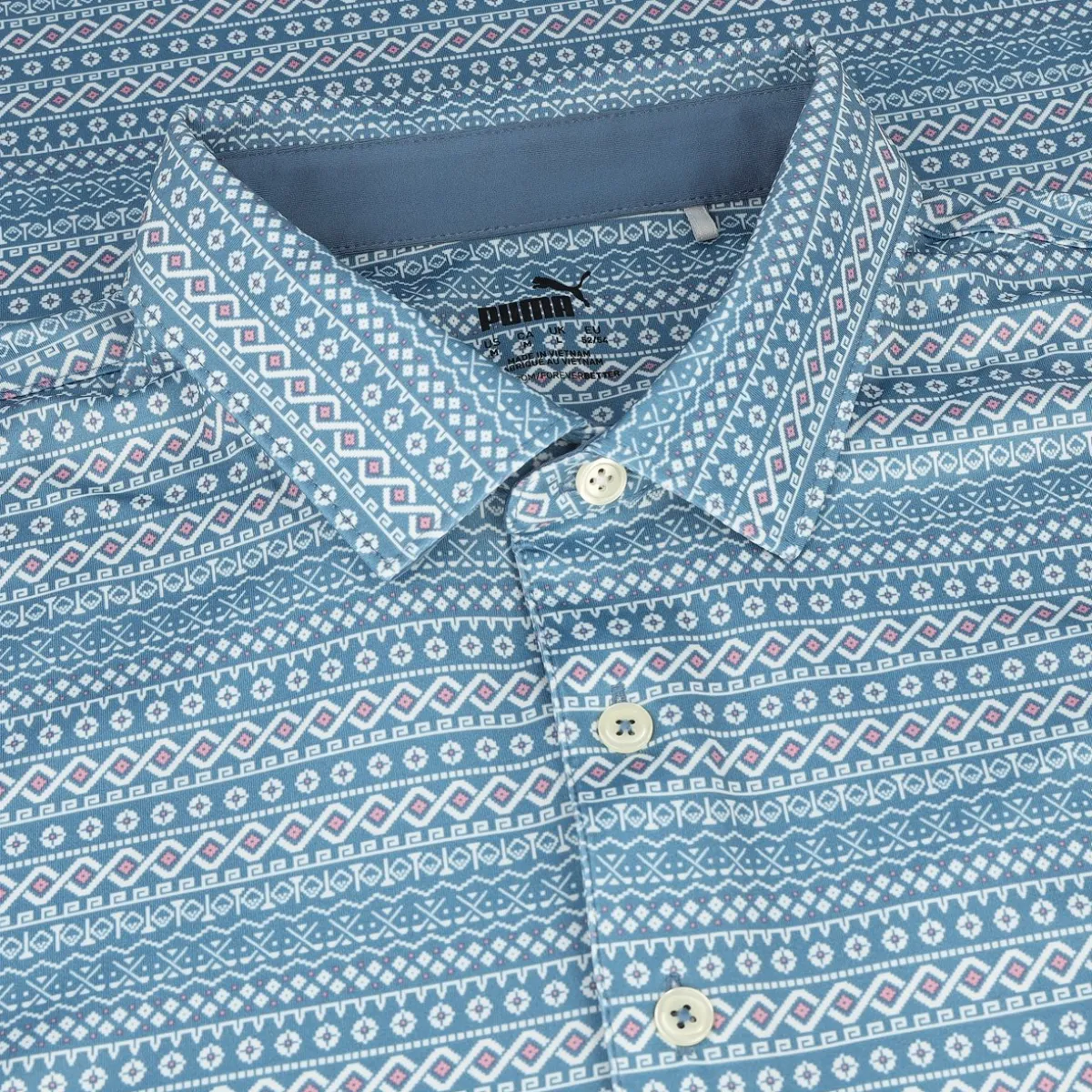 Puma Fair Isle Micro Print Shirt Polo Short Sleeve Golf Apparel