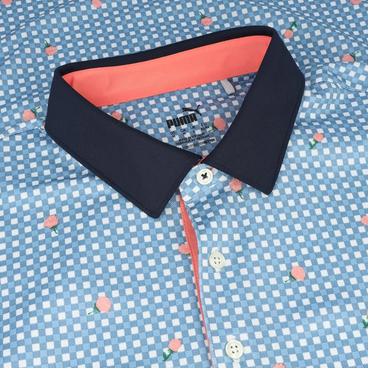 Puma Pique Gingham Shirt Polo Short Sleeve Golf Apparel